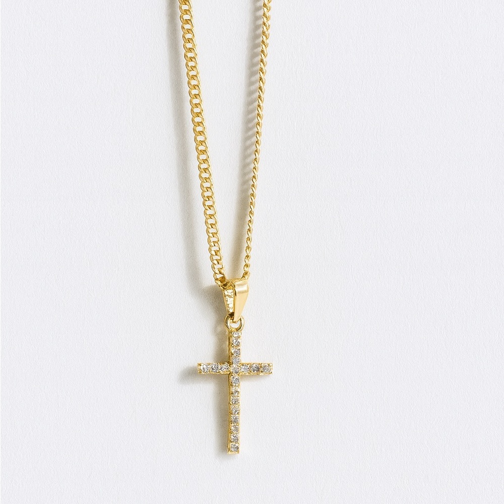 18K Gold Filled Cross Pendant Necklace with Cubic Zirconia